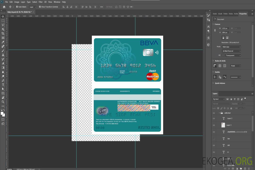 Débit mastercard de la banque BBVA Argentine template